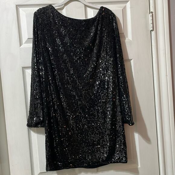 La Femme Long Sleeve Sequined Mini Dress Black 28194 Size 8 New - Picture 2 of 6